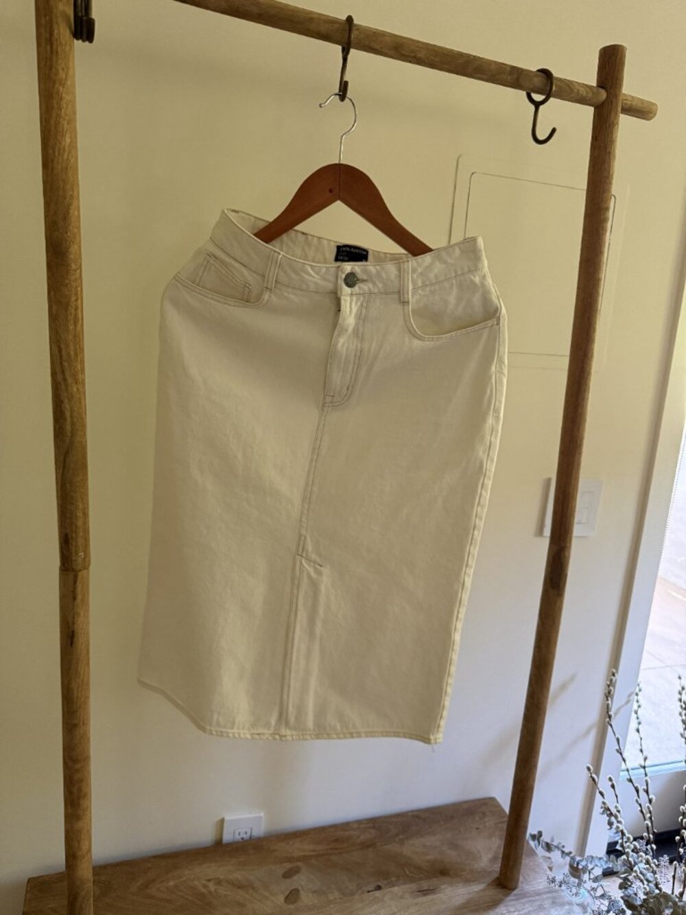 Frank & Oak Off-White Denim Midi Skirt